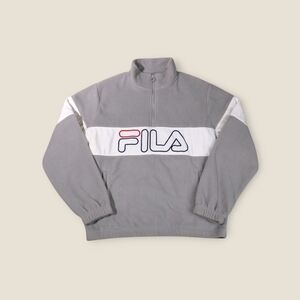 FILA Vintage Retro Men’s 1/2 Zip Fleece Jacket Y2K Medium Grey White